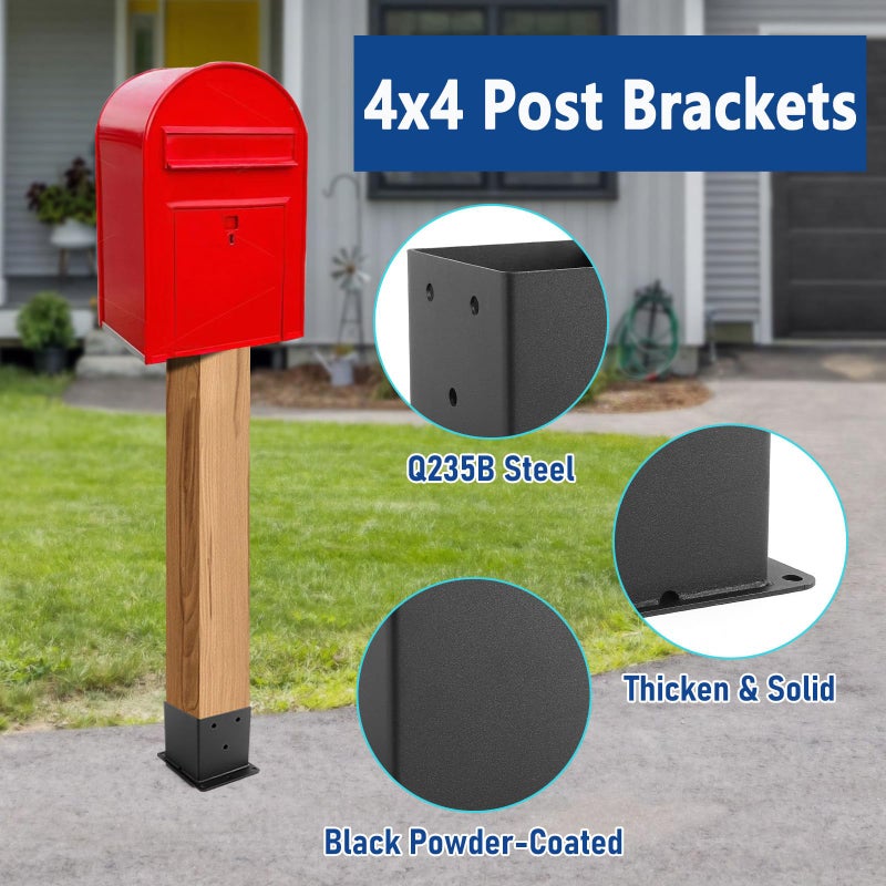 XIHUWZ Black Powder-Coated Heavy Duty 4x4 Post Bracket Kit - 4 Pcs, Inner Size: 3.6"x3.6", Suitable for Deck Railing, Patio Post Anchor, Porch, Handrail, Pergola and Mailboxes - Image 4