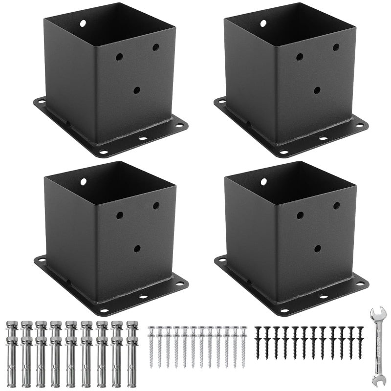 XIHUWZ Black Powder-Coated Heavy Duty 4x4 Post Bracket Kit - 4 Pcs, Inner Size: 3.6"x3.6", Suitable for Deck Railing, Patio Post Anchor, Porch, Handrail, Pergola and Mailboxes - Image 1