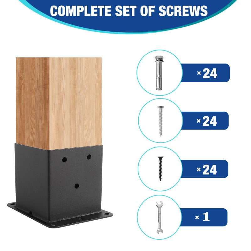 XIHUWZ Black Powder-Coated Heavy Duty 4x4 Post Bracket Kit - 4 Pcs, Inner Size: 3.6"x3.6", Suitable for Deck Railing, Patio Post Anchor, Porch, Handrail, Pergola and Mailboxes - Image 5