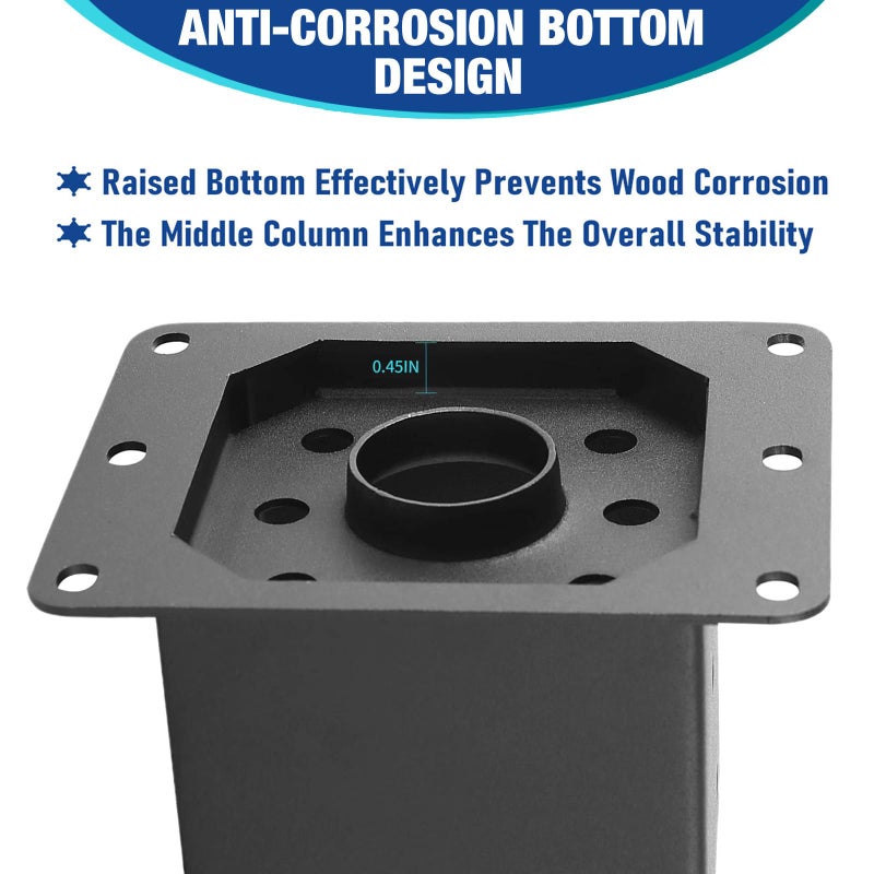 XIHUWZ Black Powder-Coated Heavy Duty 4x4 Post Bracket Kit - 4 Pcs, Inner Size: 3.6"x3.6", Suitable for Deck Railing, Patio Post Anchor, Porch, Handrail, Pergola and Mailboxes - Image 3