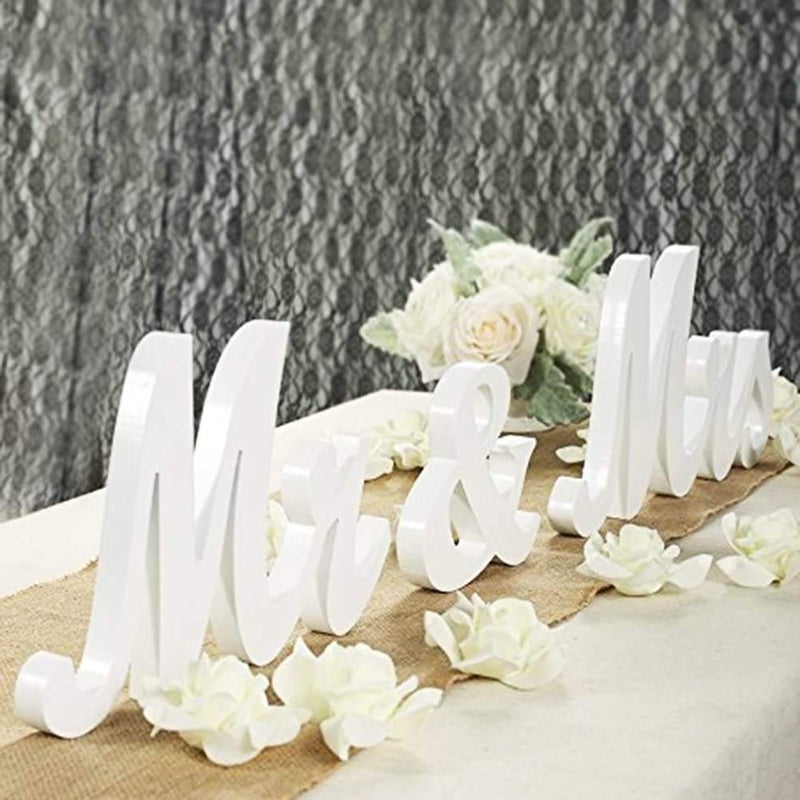 BLOOBLOOMAX Wooden Mr and Mrs Sign  Rustic Mr. & Mrs. Letters for Wedding Table  Miss Mr. Deroation for Photo Props/Party Table/Anniversary/Valentine's Day/Wedding & Engagement  White - Image 1