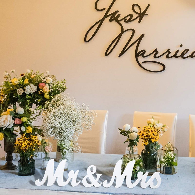 BLOOBLOOMAX Wooden Mr and Mrs Sign  Rustic Mr. & Mrs. Letters for Wedding Table  Miss Mr. Deroation for Photo Props/Party Table/Anniversary/Valentine's Day/Wedding & Engagement  White - Image 5