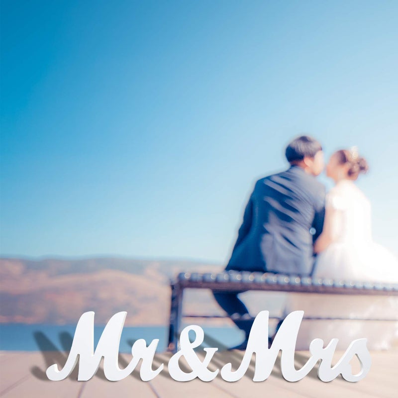 BLOOBLOOMAX Wooden Mr and Mrs Sign  Rustic Mr. & Mrs. Letters for Wedding Table  Miss Mr. Deroation for Photo Props/Party Table/Anniversary/Valentine's Day/Wedding & Engagement  White - Image 4