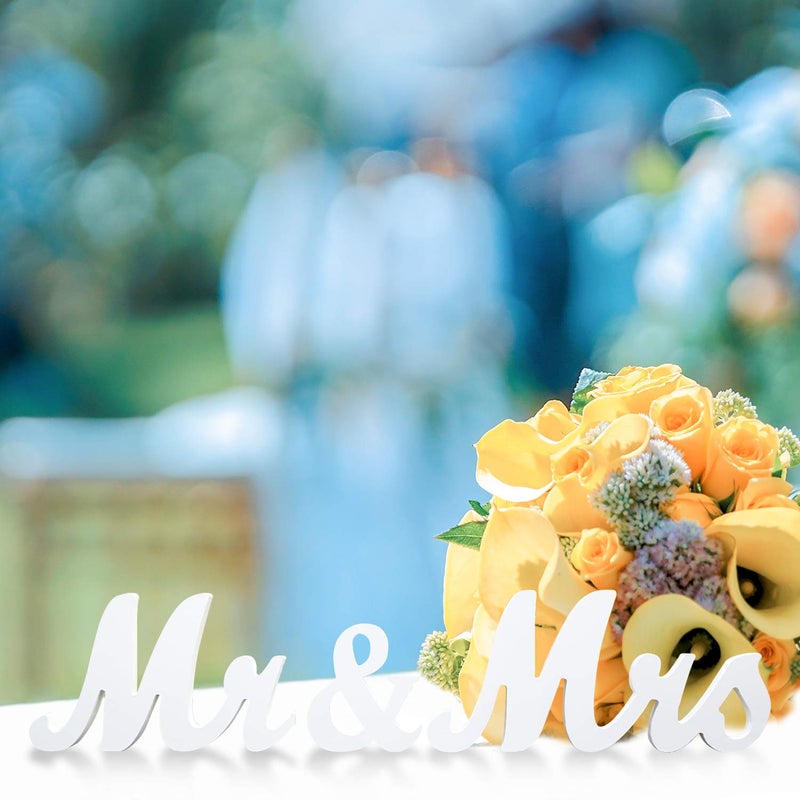 BLOOBLOOMAX Wooden Mr and Mrs Sign  Rustic Mr. & Mrs. Letters for Wedding Table  Miss Mr. Deroation for Photo Props/Party Table/Anniversary/Valentine's Day/Wedding & Engagement  White - Image 3