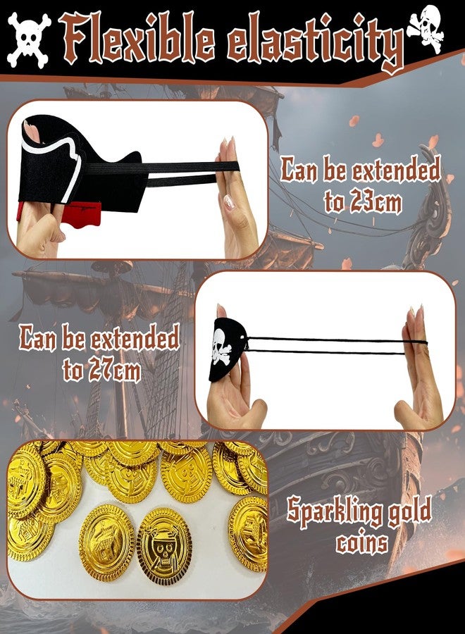 Hlimior Fun Pirate Party Supplies Set - 153-Piece Fun Pack for Kids: Pirate Birthday, Adventure & Souvenir - Includes 12 Hats, 12 Eye Patches, 12 Swords, 12 Beards, 12 moustaches，100 Gold Coins & 5 Stickers - Image 3