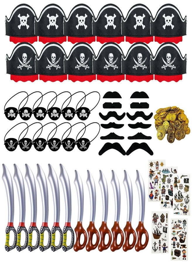 Hlimior Fun Pirate Party Supplies Set - 153-Piece Fun Pack for Kids: Pirate Birthday, Adventure & Souvenir - Includes 12 Hats, 12 Eye Patches, 12 Swords, 12 Beards, 12 moustaches，100 Gold Coins & 5 Stickers - Image 1