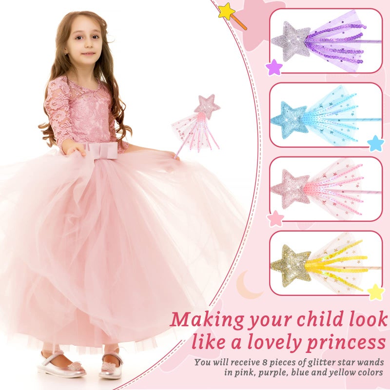 Honoson 24 Pcs Glitter Star Magic Wand Princess Wand Fairy Angel Star Stick with Ribbon for Girl Kid Birthday Wedding Princess Dress up Role Play Party Supply Favor, Pink Purple Gold Blue - Image 3