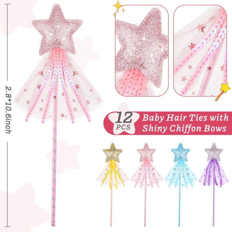 Honoson 24 Pcs Glitter Star Magic Wand Princess Wand Fairy Angel Star Stick with Ribbon for Girl Kid Birthday Wedding Princess Dress up Role Play Party Supply Favor, Pink Purple Gold Blue - Image 2