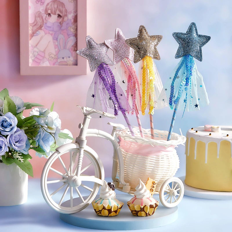 Honoson 24 Pcs Glitter Star Magic Wand Princess Wand Fairy Angel Star Stick with Ribbon for Girl Kid Birthday Wedding Princess Dress up Role Play Party Supply Favor, Pink Purple Gold Blue - Image 5