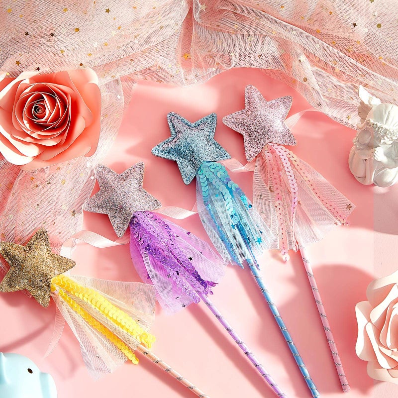 Honoson 24 Pcs Glitter Star Magic Wand Princess Wand Fairy Angel Star Stick with Ribbon for Girl Kid Birthday Wedding Princess Dress up Role Play Party Supply Favor, Pink Purple Gold Blue - Image 4