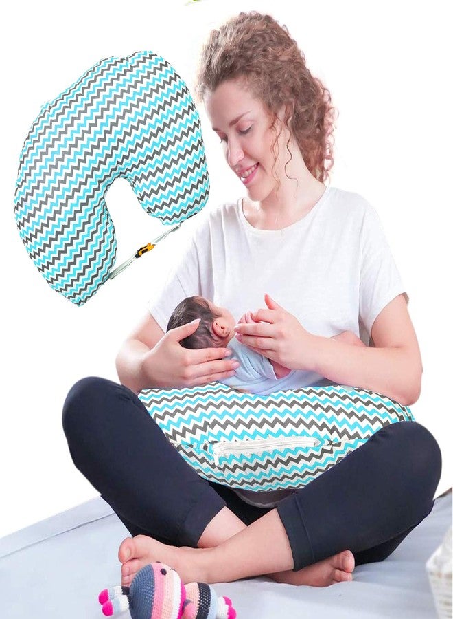 Kid's Charm وسادة رضاعة الأطفال حديثي الولادة من كيدز تشارم، بتصميم متعرج صغير، 6 في 1، مناسبة للأطفال من عمر 0 إلى 4 أشهر، مزودة بغطاء قابل للإزالة، مصنوعة من القطن (أزرق). - Image 1