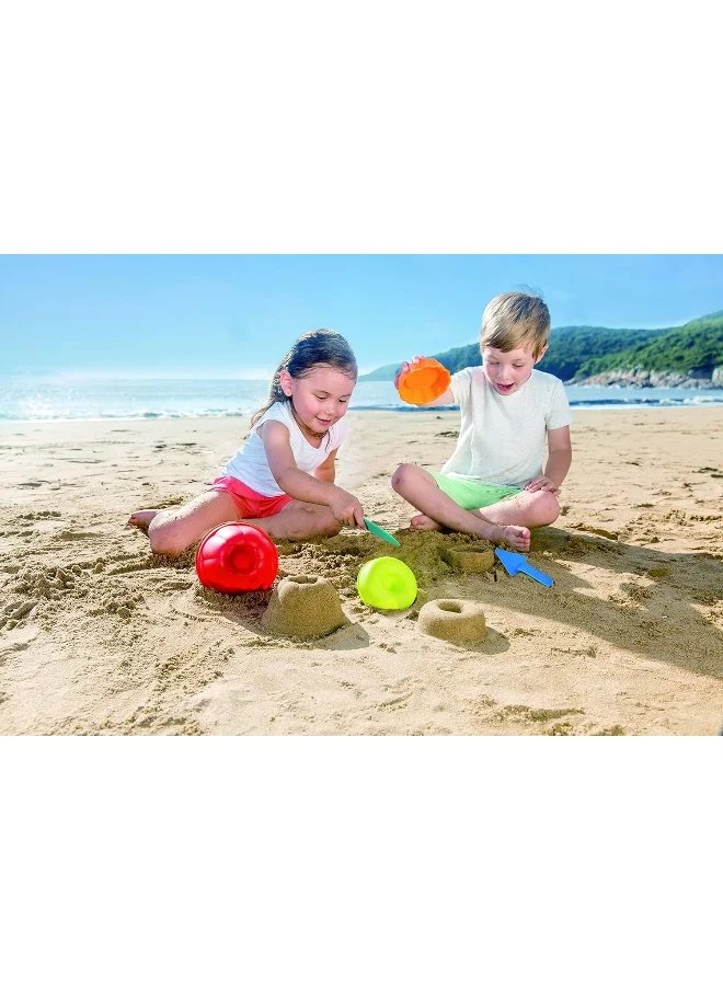 هيب Hape Baker's Trio Sand and Beach Toy Set for Toddlers, 5 Piece set Beach and Sand Toys for Kids, Sand and Beach Baking Molds Toys for Kids, Multicolor, Ages 18 months and Up