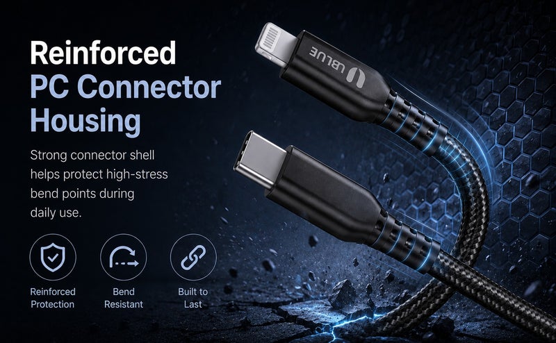 يوبلو كابل UBLUE USB-C إلى Lightning، مضفر من النايلون، بطول 1.8 متر، من النوع C لأجهزة iPhone، للشحن ومزامنة البيانات، متوافق مع iPhone 12/13/14 Pro/Plus/Pro Max، وجميع سلاسل iPhone من 8 إلى 13، وiPad - Image 3