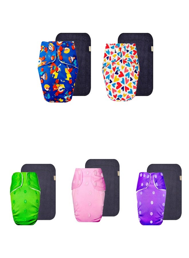 Dumbledo Premium Cloth Diaper with Black Insert (Pack of 5) | Hypoallergenic | Leakproof | Travel Friendly | Worry-Free Diapering | 3 Months - 3 Years | Unisex Baby - Image 1