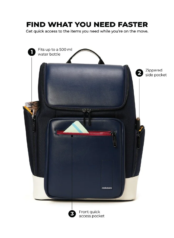 Mokobara The Hovercraft Backpack Water-Resistant 15.6" Laptop Bag with Luggage Sleeve for Work, Travel, and Daily Use - Suitable for Men and Women Navy Blue