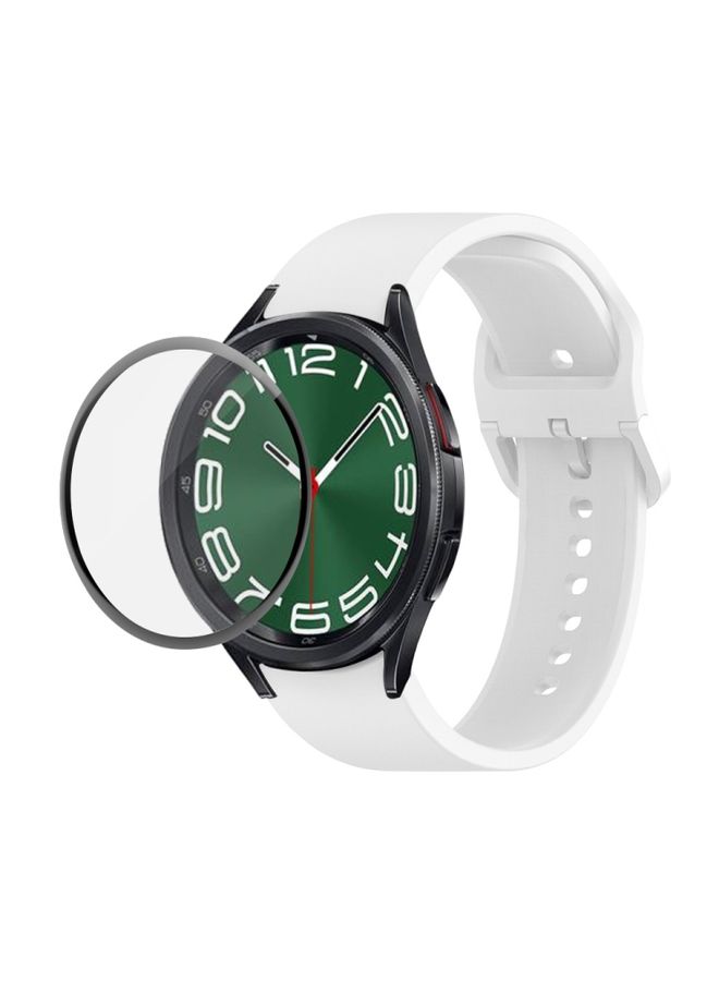 Replacement Strap For Samsung Galaxy Watch6 Classic 43mm JUNSUNMAY Silicone Adjustable Strap + Full Coverage PMMA Screen Protector Kit White