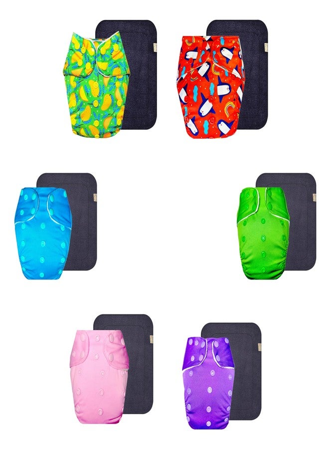 Dumbledo Premium Cloth Diaper with Gray Insert (Pack of 6) | Snug Fit | Breathable | Adjustable Snaps | Everyday Diapering Essential | 3 Months - 3 Years | Unisex Baby - Image 1