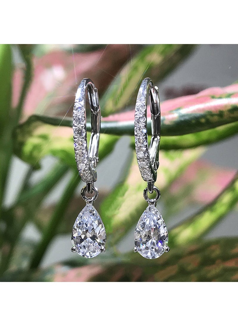 Cao Shi Europe and the United States cross-border supply exquisite water drop pear-shaped zircon earrings womens copper plated platinum short elegant earrings E721 water drop white drill