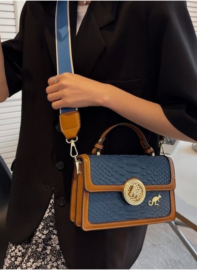 WAOKN - Women's Retro Texture Shoulder Bag, Ladies Simple Top Handle Crossbody Bag Sling Bag Side Bag, Contrasting PU Leather Tote Bag Handbag Clutch Bag - Image 1