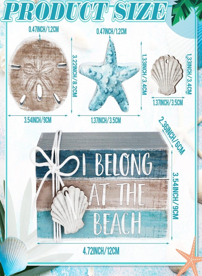 Anglechic 5 Pcs Summer Beach Table Decoration Starfish Tiered Tray Decorations Wooden Summer Blue Signs Centerpiece Decorative Book Block Decor for Farmhouse Table Home Tabletop Bookshelf Decorations - Image 2