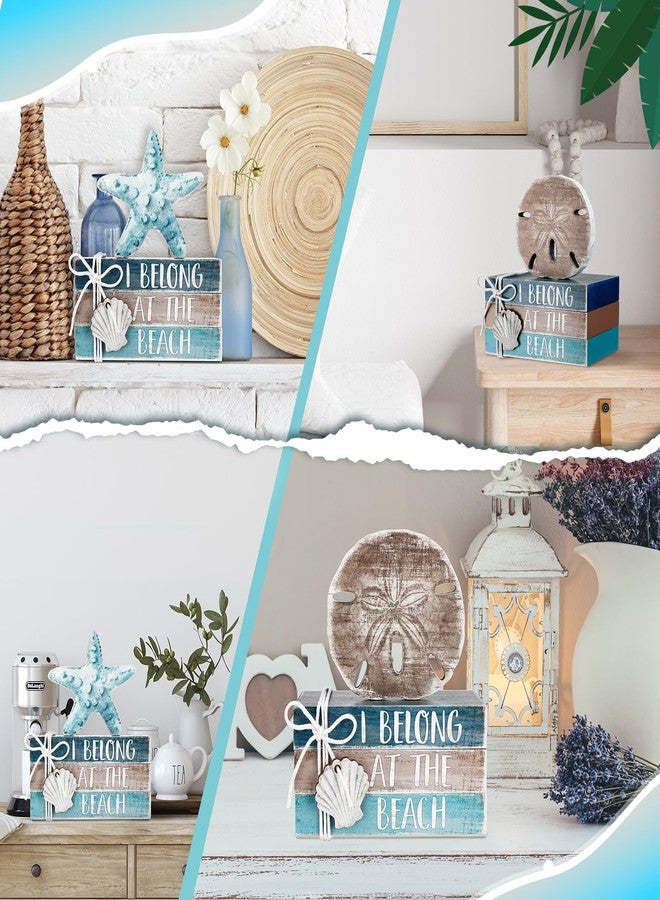 Anglechic 5 Pcs Summer Beach Table Decoration Starfish Tiered Tray Decorations Wooden Summer Blue Signs Centerpiece Decorative Book Block Decor for Farmhouse Table Home Tabletop Bookshelf Decorations - Image 5