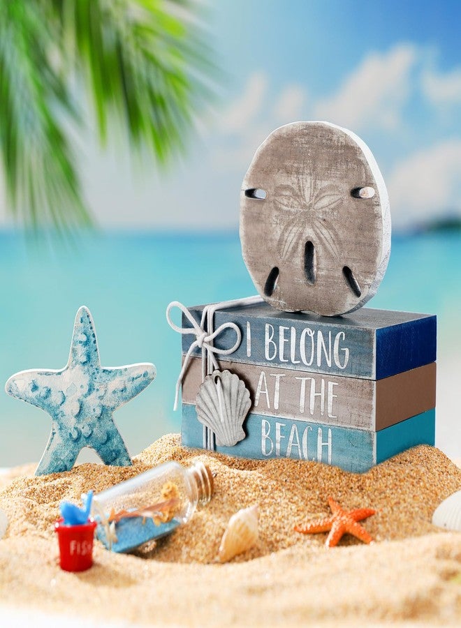 Anglechic 5 Pcs Summer Beach Table Decoration Starfish Tiered Tray Decorations Wooden Summer Blue Signs Centerpiece Decorative Book Block Decor for Farmhouse Table Home Tabletop Bookshelf Decorations - Image 3