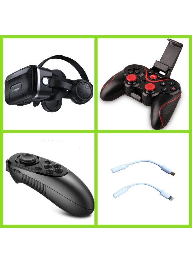 Vrshinecon Vr Glasses Phantom 6th Gen G04e Earphone Version Mobile 3d Virtual Reality Helmet Large Screen 7-Color:G04ea Enlarged Version + C8s With Bracket + 052 + Adapter Cable Set - Image 1