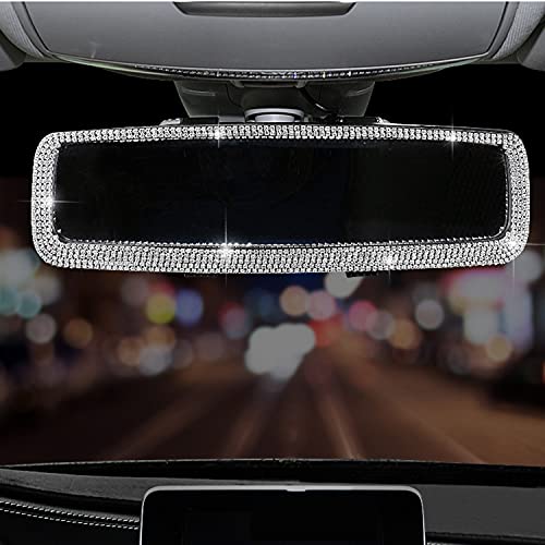 WedFeir Bling Rhinestone Car Rear View Mirror, Mirror with Crystal Diamonds Rhinestones for Women,Car Interior Trim. ( Sliver ) - Image 1