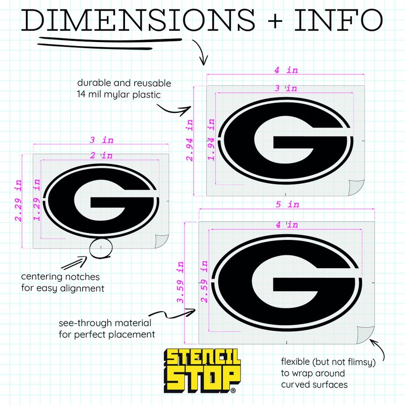 Stencil Stop Georgia Bulldogs Power G Stencil Set â€“ 6 Pack, Two Each in 2, 3, and 4 Inches â€“ Officially Licensed, Reusable Stencils for Face Painting, Scrapbooking, and DIY Crafts â€“ Durable Plastic for Home Decor - Image 2