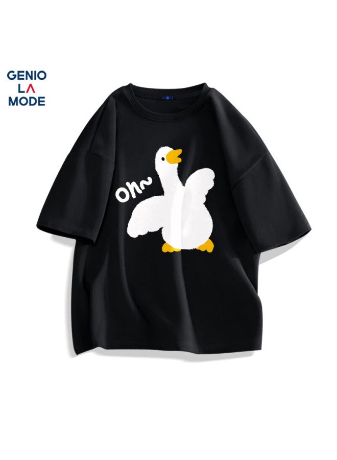Geniolamode Men's Short Sleeve Summer Trendy Casual Simple Pure Cotton Youth Round Neck T-shirt Men's Clothing Black 2XL - Image 1