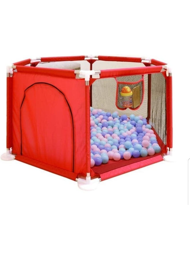 SUPAAR Baby Foldable playyard new Playpen with Basketball Hoop & Bracket and Children's Safety Fence, Indoor Baby Game Playpen Crawling Toys House, Infant Shatter-Resistant Fence (red small playpen)  - Image 1