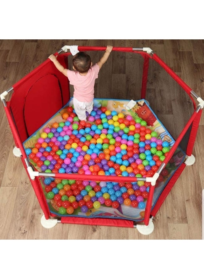 SUPAAR Baby Foldable playyard new Playpen with Basketball Hoop & Bracket and Children's Safety Fence, Indoor Baby Game Playpen Crawling Toys House, Infant Shatter-Resistant Fence (red small playpen)  - Image 2