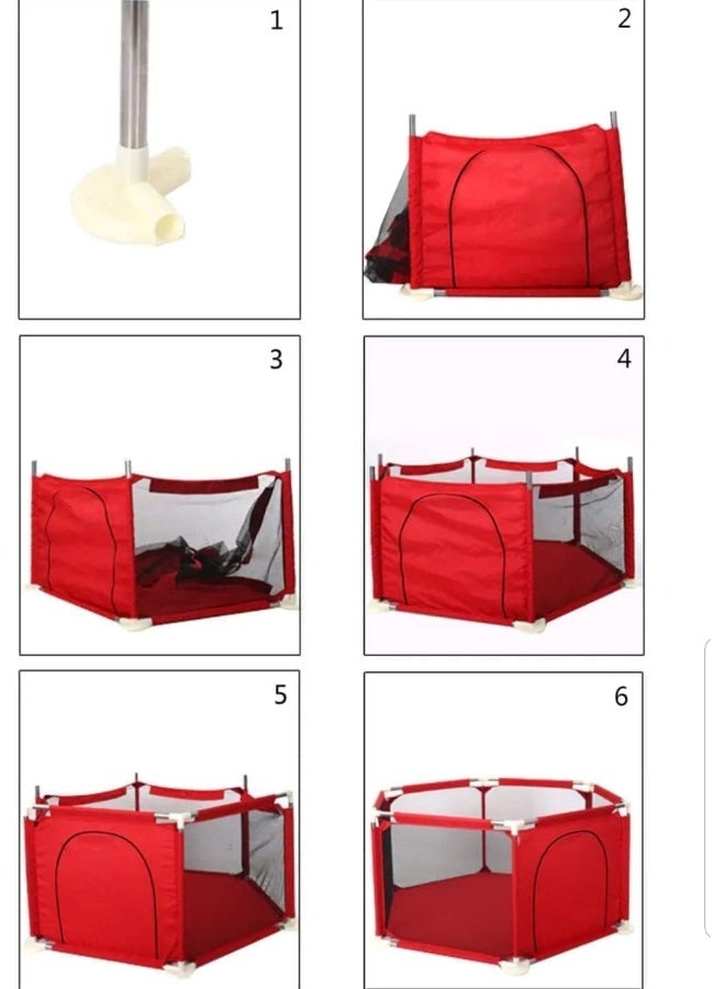 SUPAAR Baby Foldable playyard new Playpen with Basketball Hoop & Bracket and Children's Safety Fence, Indoor Baby Game Playpen Crawling Toys House, Infant Shatter-Resistant Fence (red small playpen)  - Image 4