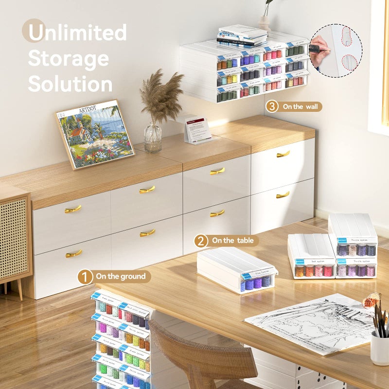 ARTDOT 4-Pack Interlocking Storage Containers for Diamond Art Kits for Adults, 128 Slots Storage Box for Diamond Painting Accessories and Tools - Image 5