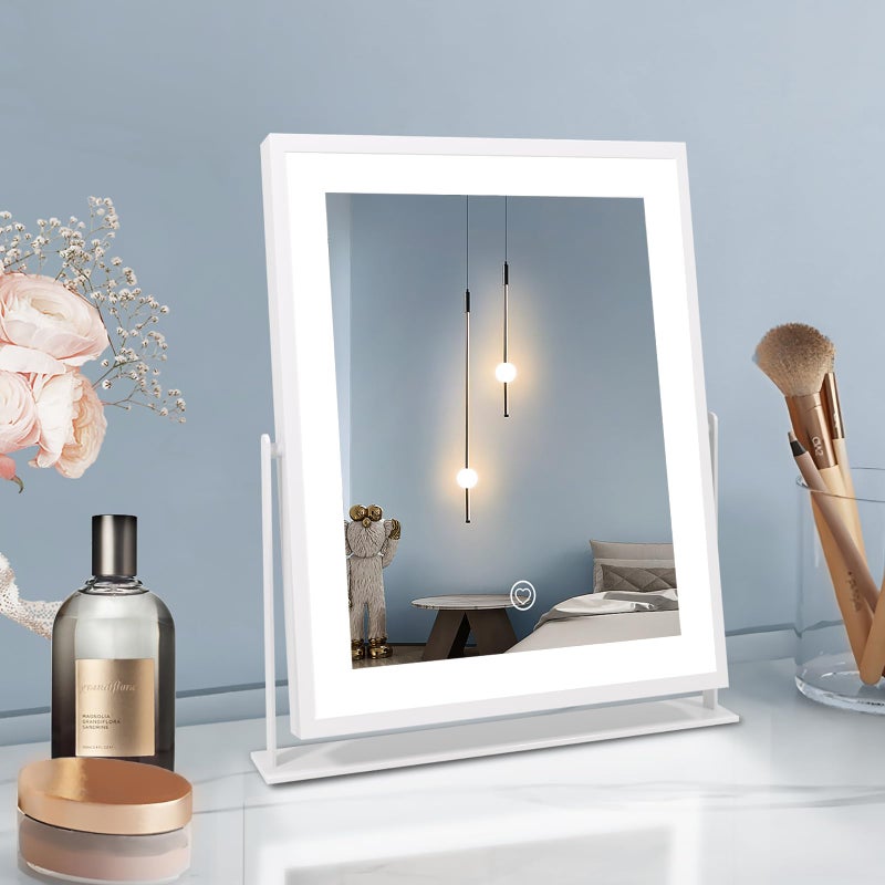 Beelux Vanity Mirror with Lights New Hollywood Lighted Makeup Mirror with Dimmable Light Smart Control Memory Adjustable Warm WhiteNaturalDaylight Birthday Present 360Rotation 12 in White