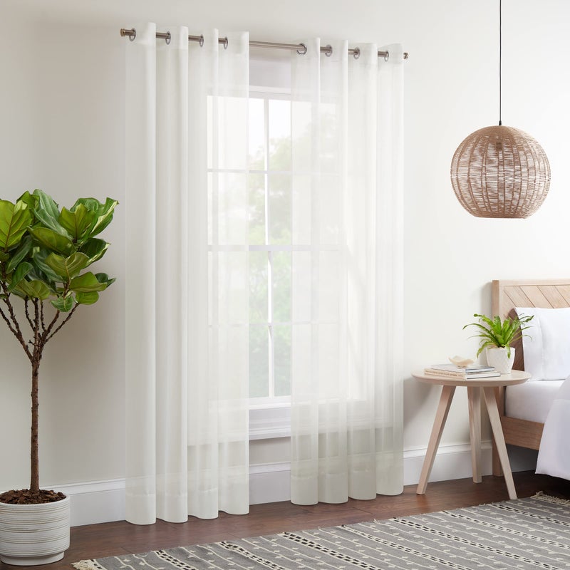 Eclipse Kiara Modern Sheer Voile Light Filtering Grommet Window Curtains for Bedroom (2 Panels)  54 in x 63 in  Ivory - Image 3