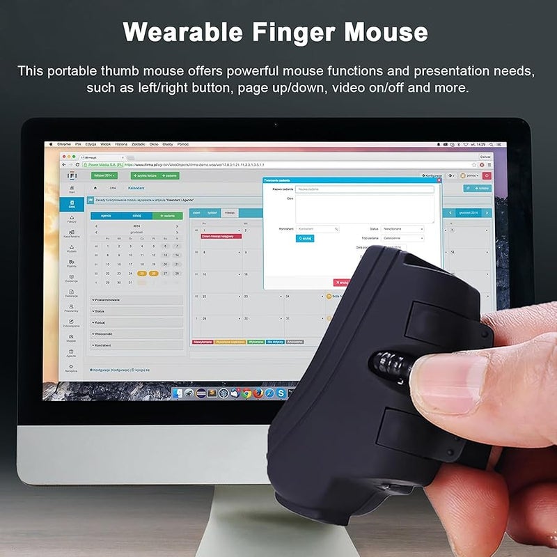 Bluetooth Finger Mouse, Portable Handheld Ergonomic Rechargeable Wearable Personalized Creative Wireless Lazy Finger Bluetooth Mini Mouse for Laptop Tablet Computer (Black) - Image 2