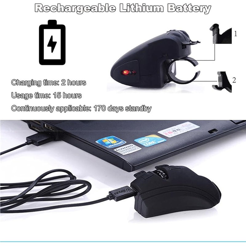 Bluetooth Finger Mouse, Portable Handheld Ergonomic Rechargeable Wearable Personalized Creative Wireless Lazy Finger Bluetooth Mini Mouse for Laptop Tablet Computer (Black) - Image 3
