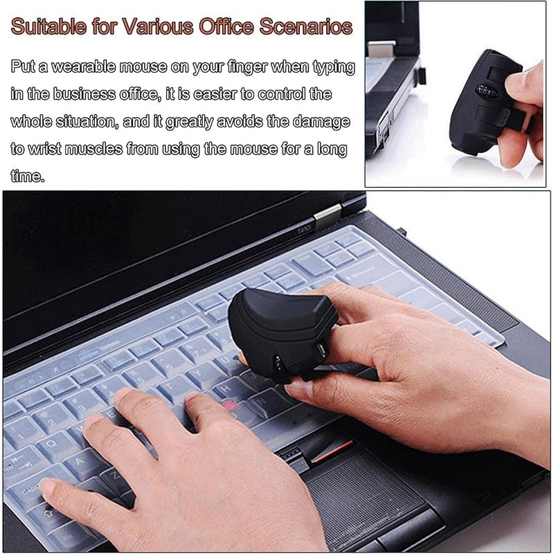 Bluetooth Finger Mouse, Portable Handheld Ergonomic Rechargeable Wearable Personalized Creative Wireless Lazy Finger Bluetooth Mini Mouse for Laptop Tablet Computer (Black) - Image 4