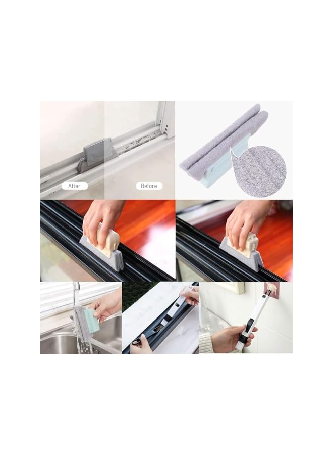 PROMASS Window Groove Cleaning Brush, Magic Window Track Cleaner Tool Set,(3 Groove Gap Cleaning Brush,2 Window Slot Clean Brush with Dustpan,4 Replacement Cloth) - Image 2