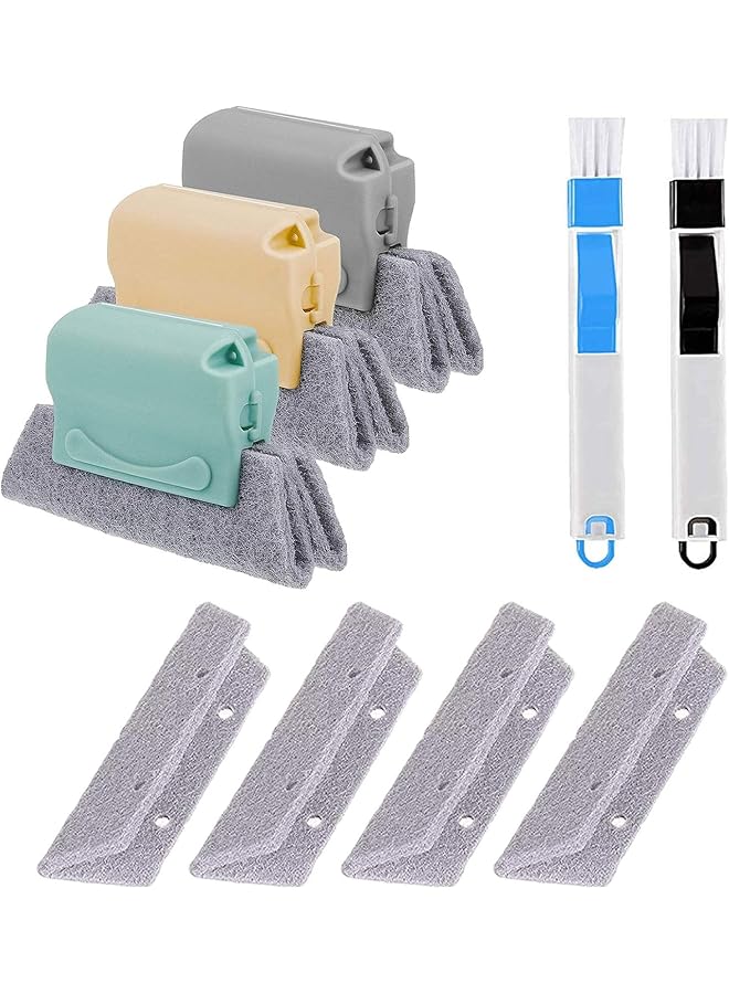 PROMASS Window Groove Cleaning Brush, Magic Window Track Cleaner Tool Set,(3 Groove Gap Cleaning Brush,2 Window Slot Clean Brush with Dustpan,4 Replacement Cloth) - Image 1