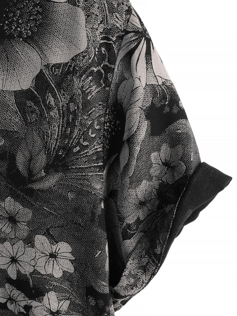 JOTOOK Mens Hawaiian Shirt Short Sleeve Button Down Tropical Shirts Casual Floral Summer Beach Shirt Large Black Gray - Image 4