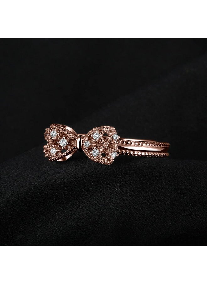 JewelryPalace - 14K Rose Gold Plated 925 Sterling Silver Rings For Women, Cubic Zirconia Promise Rings For Her, Stackable Wedding Bands Rings For Women Bow Stacking Ring Sets Size 8 - Image 1