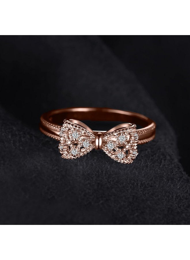 JewelryPalace - 14K Rose Gold Plated 925 Sterling Silver Rings For Women, Cubic Zirconia Promise Rings For Her, Stackable Wedding Bands Rings For Women Bow Stacking Ring Sets Size 8 - Image 1