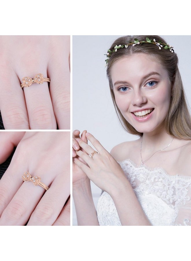 JewelryPalace - 14K Rose Gold Plated 925 Sterling Silver Rings For Women, Cubic Zirconia Promise Rings For Her, Stackable Wedding Bands Rings For Women Bow Stacking Ring Sets Size 8 - Image 1