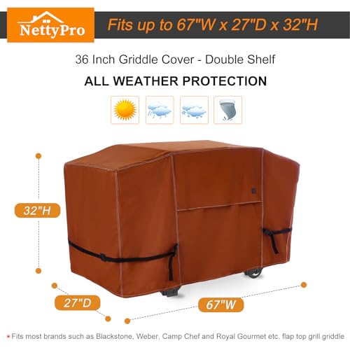 NettyPro Griddle Cover for Blackstone 36 inch Griddle Waterproof Heavy Duty 4 Burner Flat Top Gas Grill Cover for Blackstone 36" Griddle Cooking Station and Camp Chef FTG600, Brown - Image 5