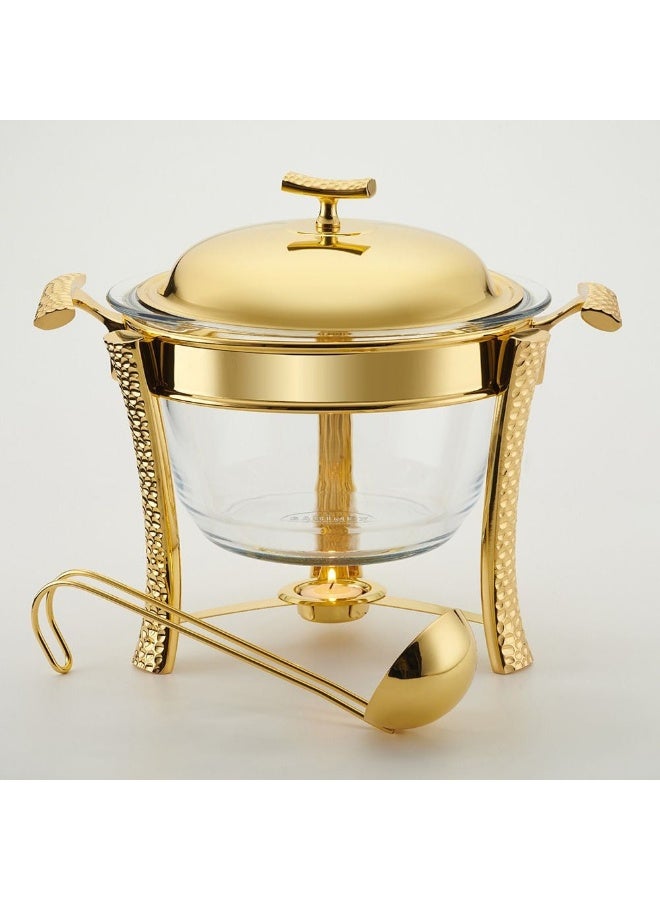 Pristine سخان طعام دائري من الفولاذ المقاوم للصدأ أنيق ودائم للحفاظ على الأطباق ساخنة مثالي للبوفيهات والحفلات والوجبات العائلية سهل التنظيف والصيانة ذهب 4000 مل 31X31X24.5 سم