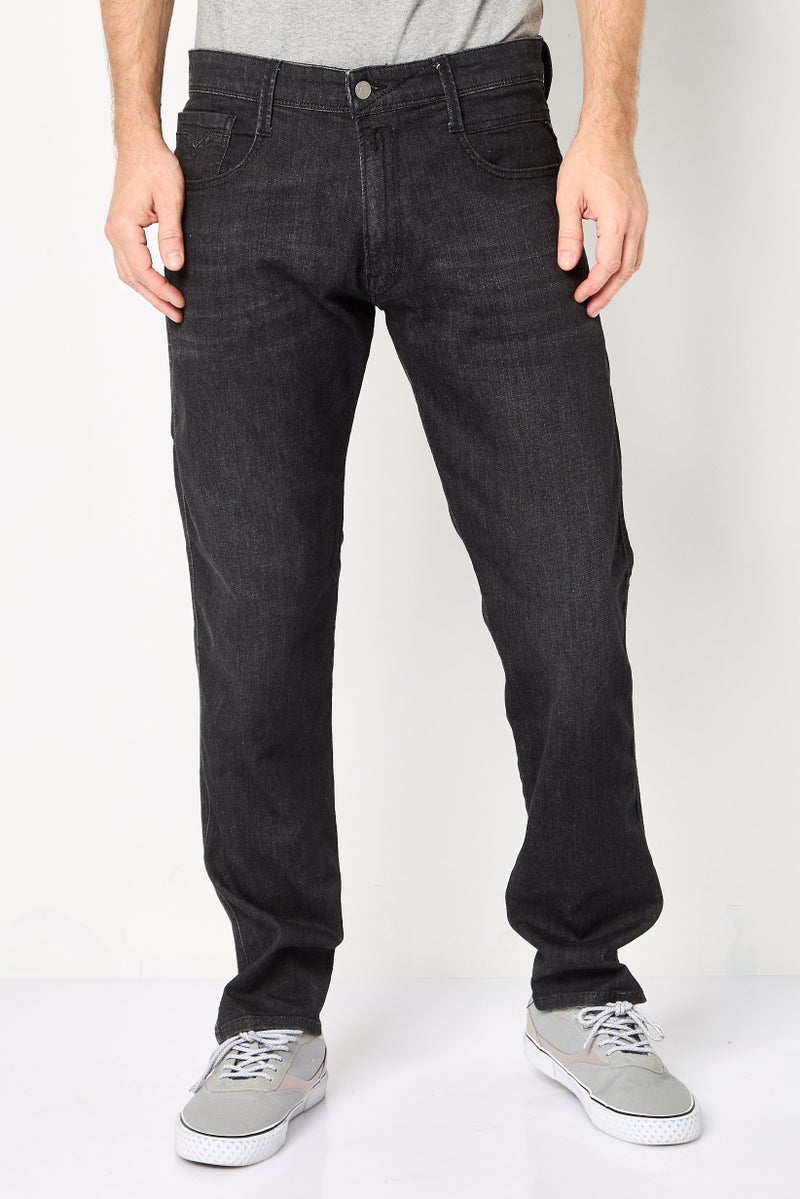 Replay Men Slim Fit Washed Stretchable Jeans, Black - Image 1
