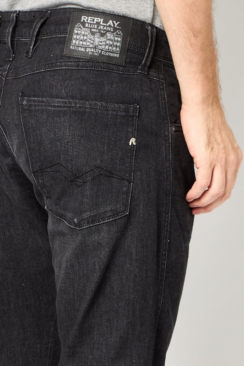 Replay Men Slim Fit Washed Stretchable Jeans, Black - Image 3