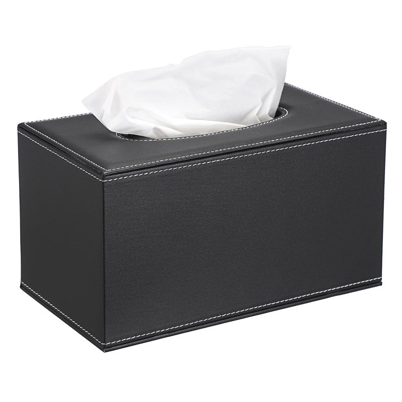 Sumnacon Tissue Box Cover Rectangle Leather Tissue Box with Magnetic Bottom,PU Tissue Box Holder Decorative Black Tissue Cover for Bathroom Toilet Bedroom Kitchen Office Table Desk, Large - Image 1